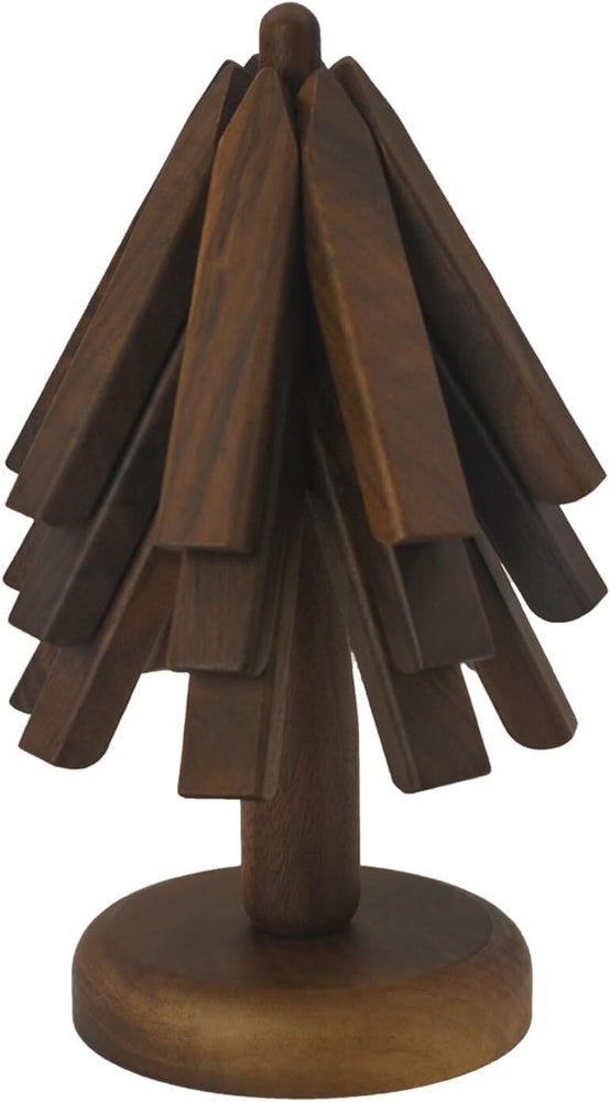 8.6x 4.3 Walnut Trivet Set with Tree Shape