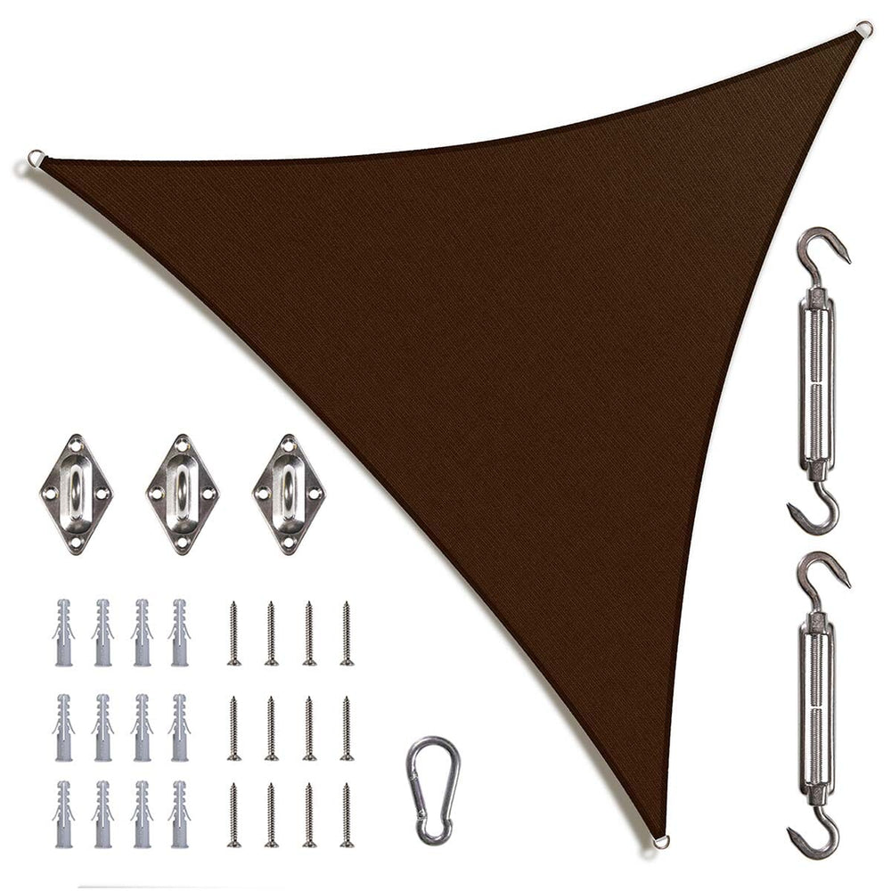 Amgo triangle sun shade sail with hardware Amgo 8x8x8 with hardware Brown 