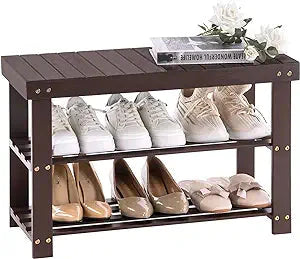 
                  
                    Load image into Gallery viewer, Bamboo Shoe Rack With Door 3 Rows 28 Inch Grey Color ColourTree 
                  
                