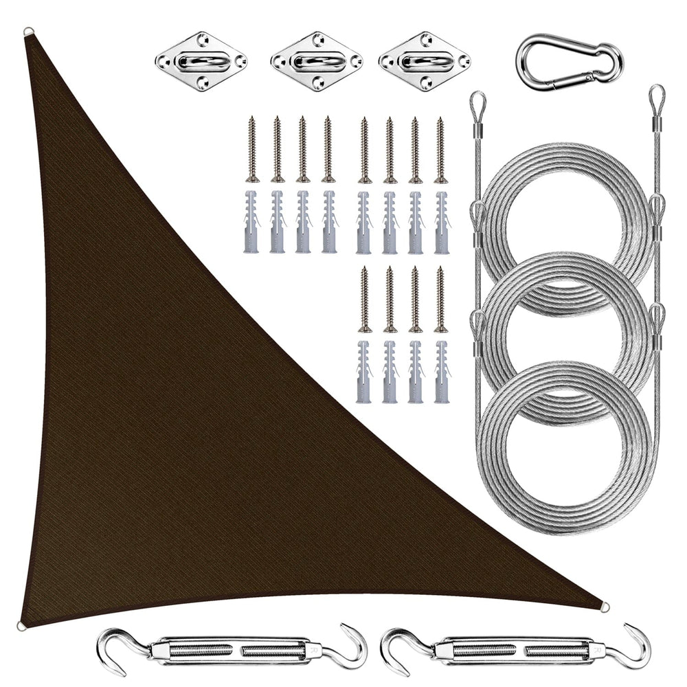 
                  
                    Load image into Gallery viewer, Amgo triangle sun shade sail with hardware Amgo 10x10x14.14 with Rope and Kit Brown 
                  
                