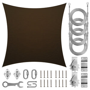 
                  
                    Load image into Gallery viewer, Amgo Rectangle shade sail with hardware Amgo 10x10 with winch and kit Brown 
                  
                