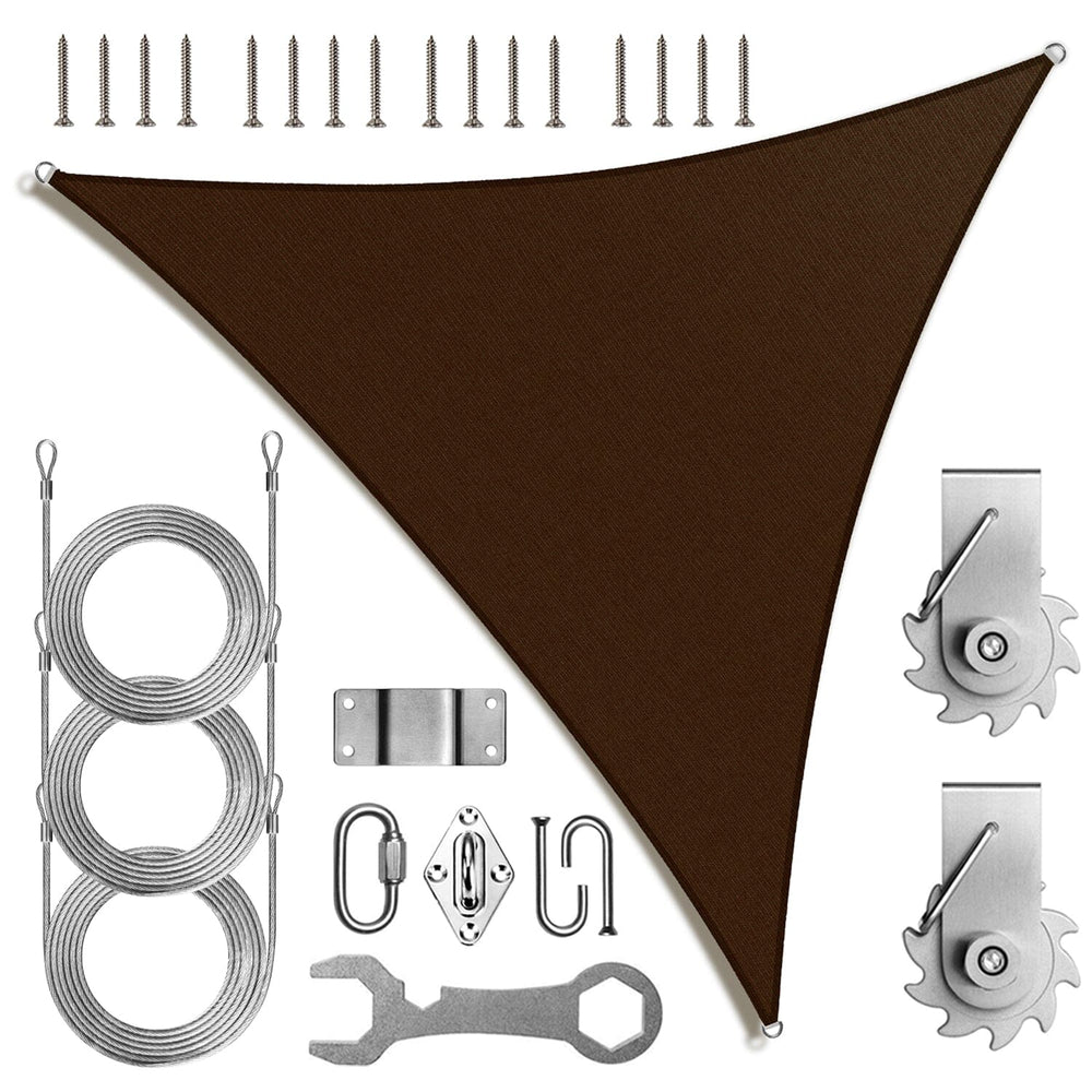 
                  
                    Load image into Gallery viewer, Amgo triangle sun shade sail with hardware Amgo 8x8x8 with Winch and Kit Brown 
                  
                