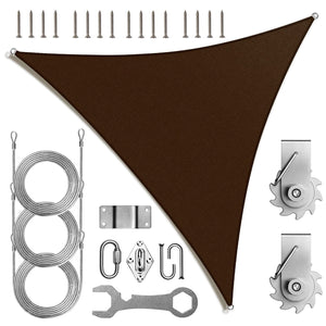 
                  
                    Load image into Gallery viewer, Amgo triangle sun shade sail with hardware Amgo 8x8x8 with Winch and Kit Brown 
                  
                