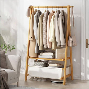 
                  
                    Load image into Gallery viewer, Bamboo Foldable Clothing Shelf with Bag 46 inch Brown Color ColourTree 
                  
                