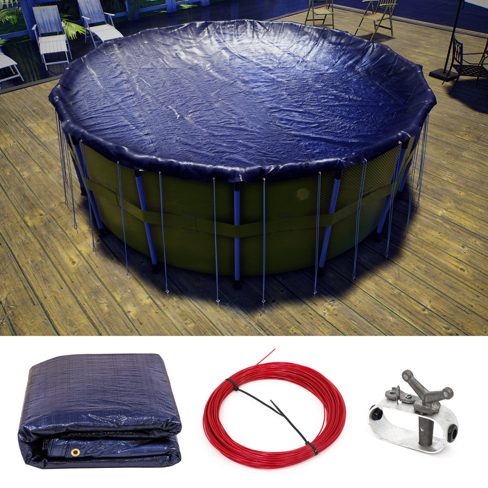 round tarp ColourTree Round Premium Blue Winter Swimming Pool Cover Tarp Tarpco Safety Extra Heavy Duty, Waterproof, UV Resistant 28 ft (Tarp Size 32' x 32'/ 4ft