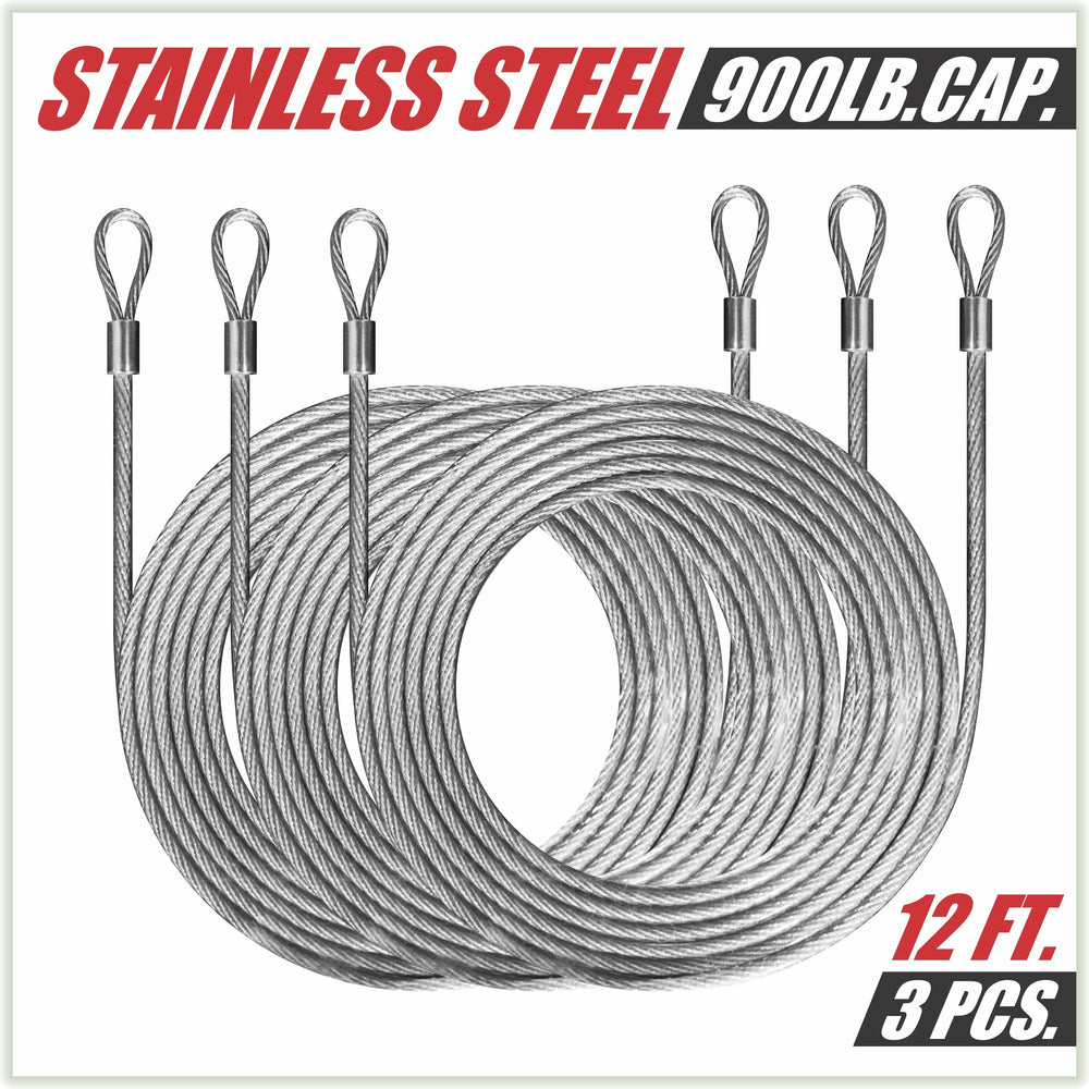 36 Feet (12ft x 3) PVC Coated Stainless Steel Metal Wire Cable Ropes Hardware Kits For Triangle Sun Shade Sail Canopy â€? Commercial Standard Heavy Duty - ColourTree