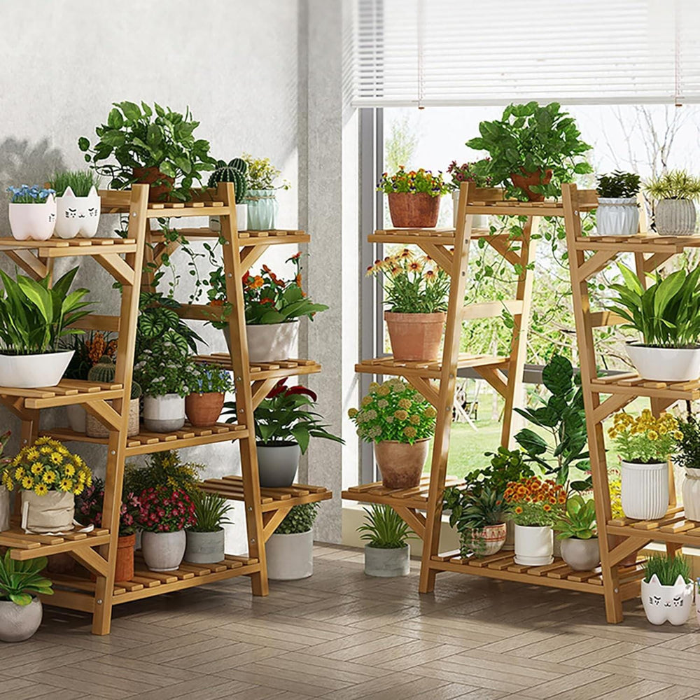 bamboo plant stand indoor Bamboo A-Frame Plant Stand 12 Rows Black Color