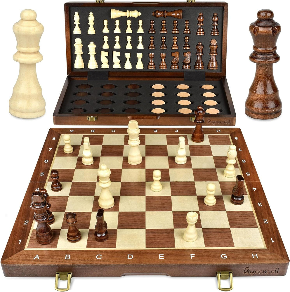 15 Magnetic Wooden Chess and Checker Board 2 in 1 Game Set ColourTree 