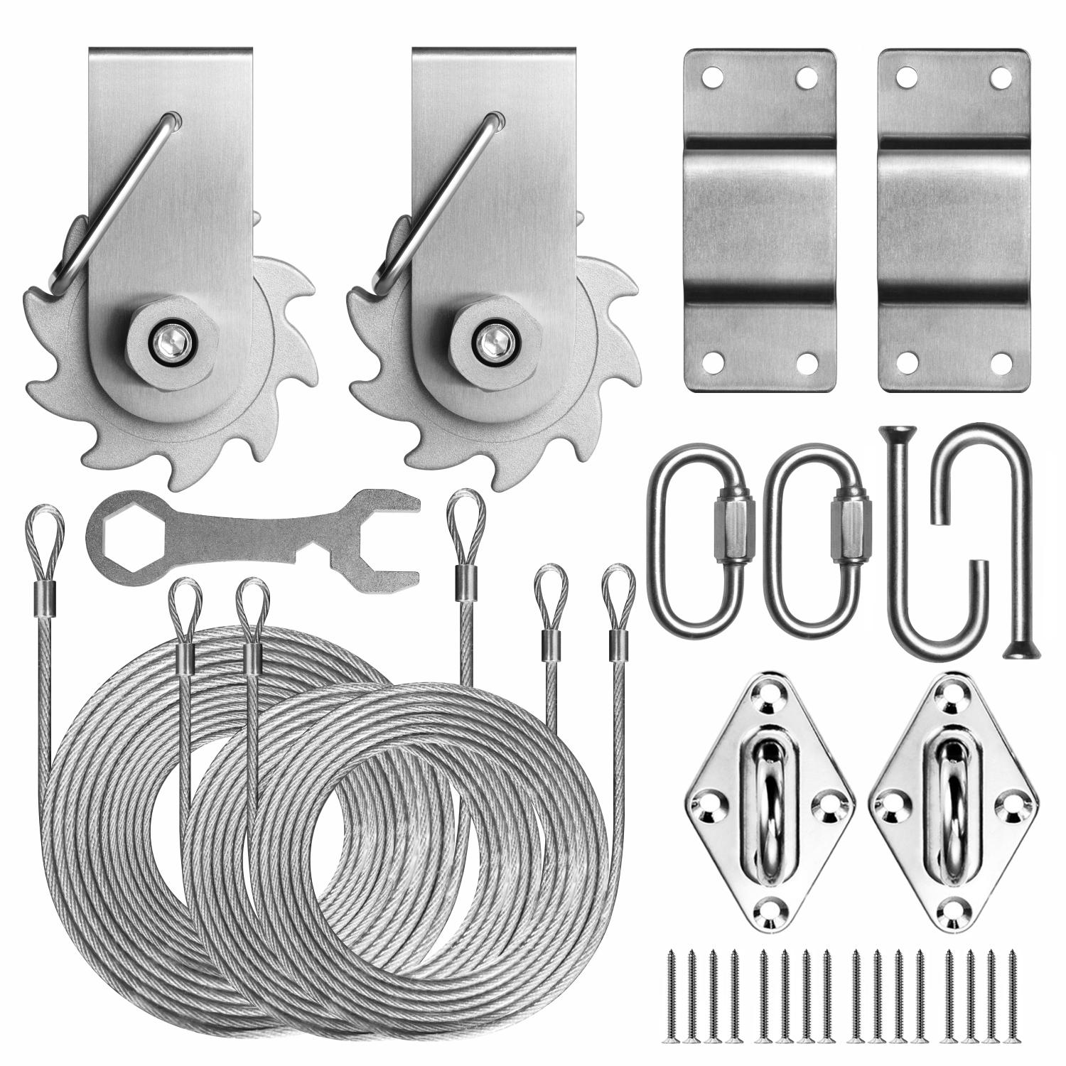 E&K Sun Shade Sail Hardware Kit with Tension Cable Winch Pad Eyes Hooks for  Rectangle Sun Shade Sails Installation