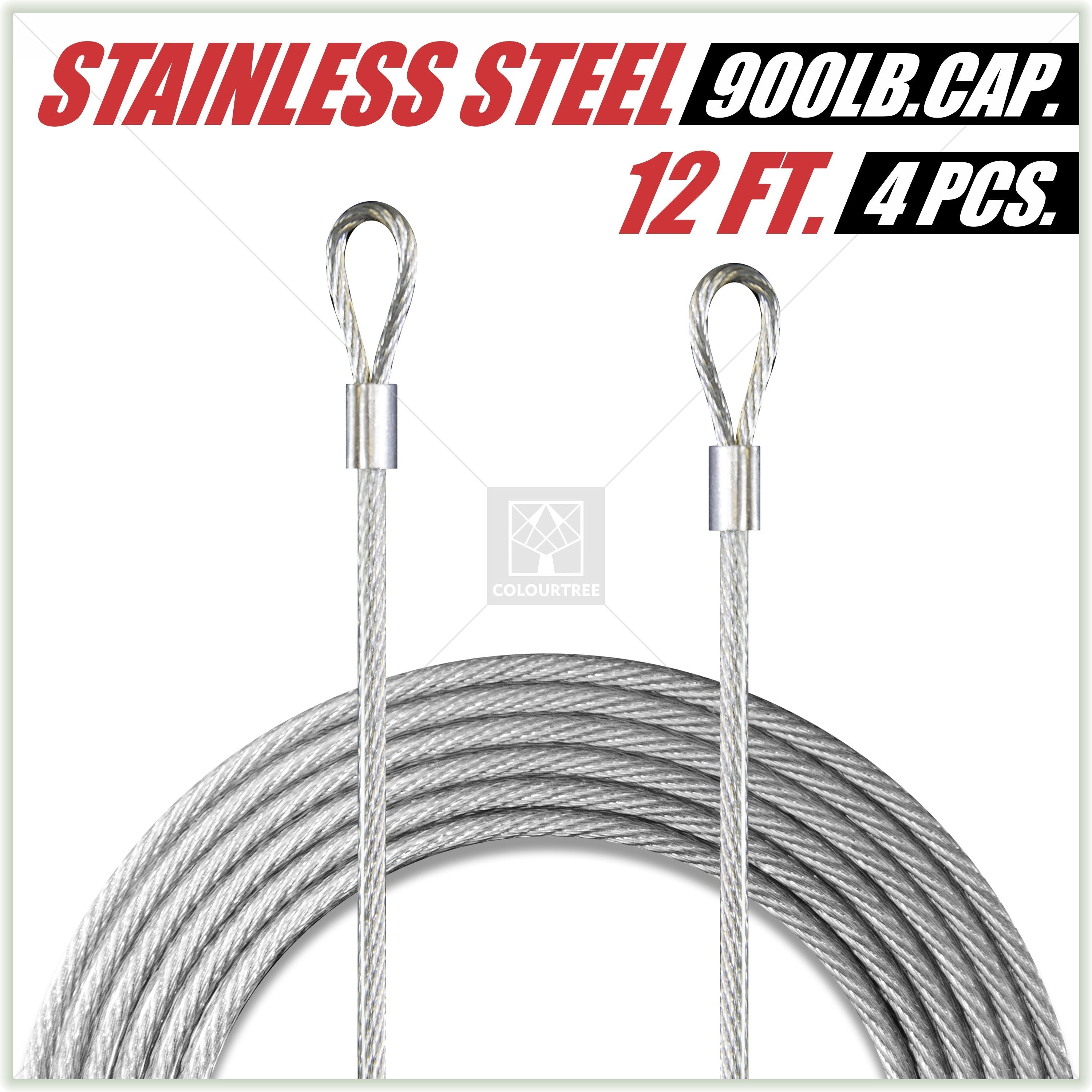 48 Feet (12ft x 4) PVC Coated Stainless Steel Metal Wire Cable Ropes Hardware Kits For Square and Reactangle Sun Shade Sail Canopy â€? Commercial Standard Heavy Duty - ColourTree